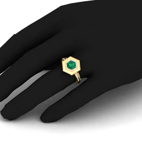 Maurya Honeydew Hexagon Solitaire Ruby Engagement Ring with Diamond Halo