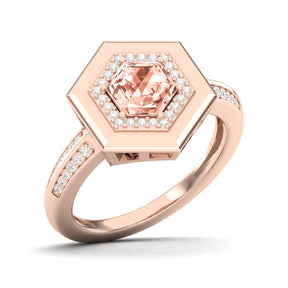 Maurya Honeydew Hexagon Solitaire Ruby Engagement Ring with Diamond Halo