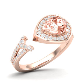 Maurya Pear Emerald Open Living Leaf Engagement Ring with Diamond Halo