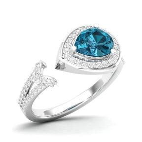 Maurya Pear Emerald Open Living Leaf Engagement Ring with Diamond Halo