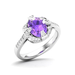 Maurya Prong Set Amethyst Hidden Gem Engagement Ring with Accent Diamonds