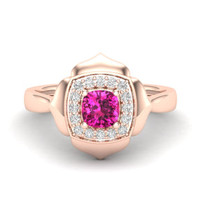 Maurya Solitaire Cushion Sapphire Prime Engagement Ring with Diamond Halo