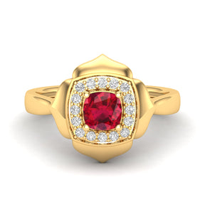 Maurya Solitaire Cushion Sapphire Prime Engagement Ring with Diamond Halo
