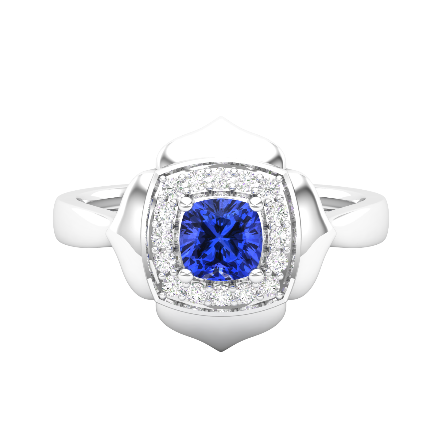 Maurya Solitaire Cushion Sapphire Prime Engagement Ring with Diamond Halo