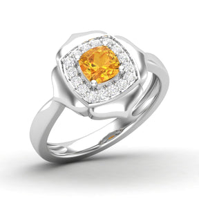 Maurya Solitaire Cushion Sapphire Prime Engagement Ring with Diamond Halo