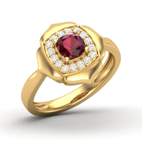 Maurya Solitaire Cushion Sapphire Prime Engagement Ring with Diamond Halo