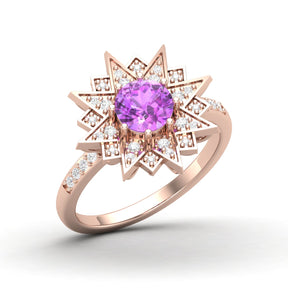 Maurya Solitaire Citrine and Pave-Set Diamond Ice Flakes Engagement Ring