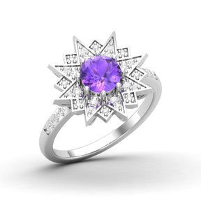 Maurya Solitaire Citrine and Pave-Set Diamond Ice Flakes Engagement Ring