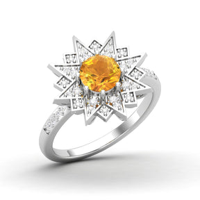 Maurya Solitaire Citrine and Pave-Set Diamond Ice Flakes Engagement Ring