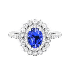 Maurya Tanzanite Subtle Engagement Ring with Diamond Halo