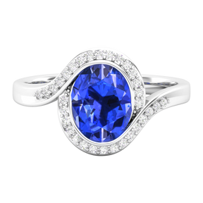 Maurya Tanzanite Harmony Engagement Ring with Diamond Halo