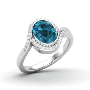 Maurya Tanzanite Harmony Engagement Ring with Diamond Halo