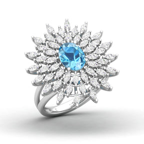 Maurya Solitaire Citrine Sunflower Cocktail Ring with Marquise Diamonds