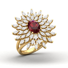 Maurya Solitaire Citrine Sunflower Cocktail Ring with Marquise Diamonds