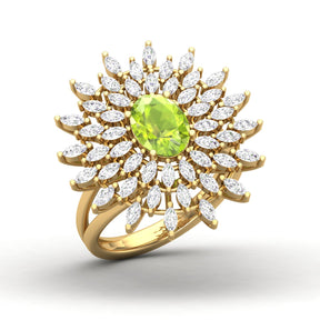 Maurya Solitaire Citrine Sunflower Cocktail Ring with Marquise Diamonds