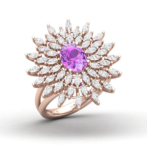 Maurya Solitaire Citrine Sunflower Cocktail Ring with Marquise Diamonds
