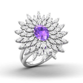 Maurya Solitaire Citrine Sunflower Cocktail Ring with Marquise Diamonds