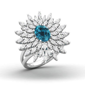 Maurya Solitaire Citrine Sunflower Cocktail Ring with Marquise Diamonds