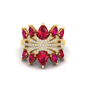 Maurya Graduated Pink Amethyst Lotus Cocktail Ring with Accent Diamonds