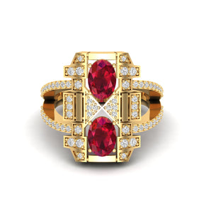 Maurya Oval Ruby and Diamond Split Shank Astronave Cocktail Ring