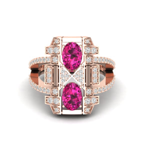 Maurya Oval Ruby and Diamond Split Shank Astronave Cocktail Ring