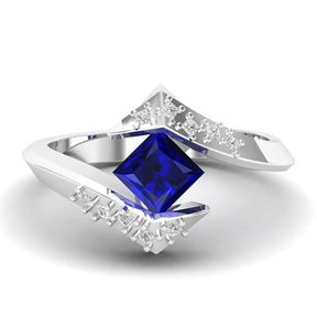 Maurya Square Blue Sapphire Supernova Bypass Engagement Ring