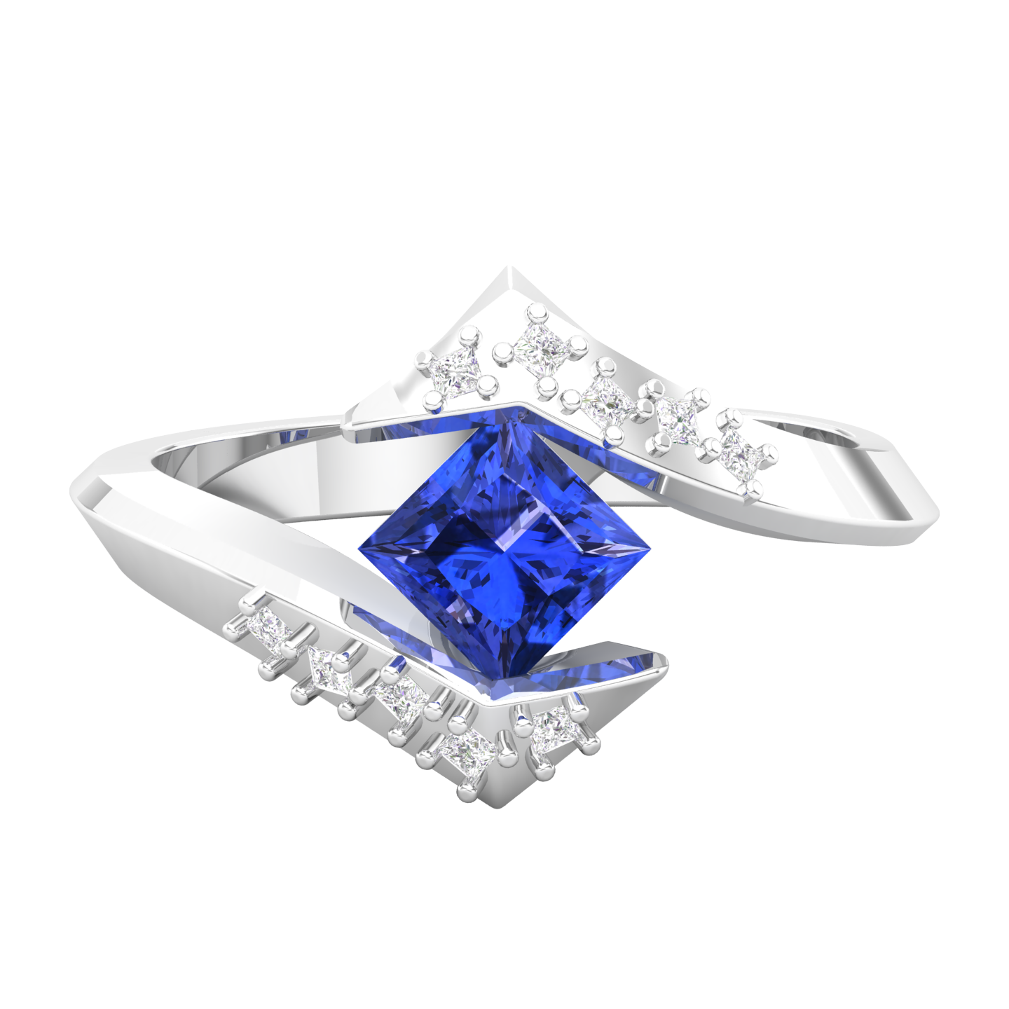 Maurya Square Blue Sapphire Supernova Bypass Engagement Ring