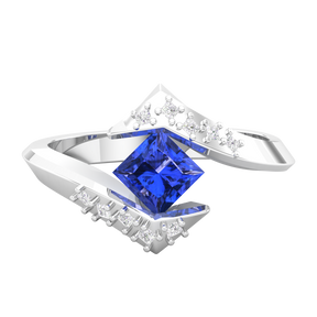 Maurya Square Blue Sapphire Supernova Bypass Engagement Ring