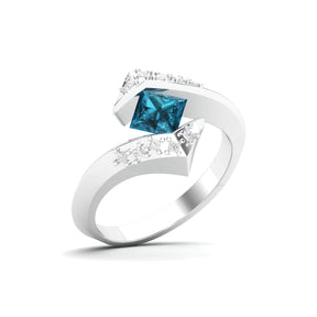 Maurya Square Blue Sapphire Supernova Bypass Engagement Ring
