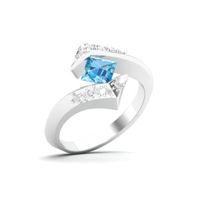 Maurya Square Blue Sapphire Supernova Bypass Engagement Ring