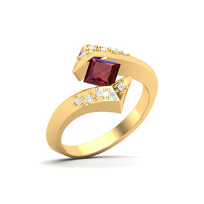 Maurya Square Blue Sapphire Supernova Bypass Engagement Ring