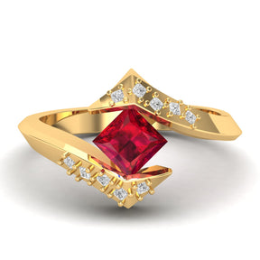 Maurya Square Blue Sapphire Supernova Bypass Engagement Ring