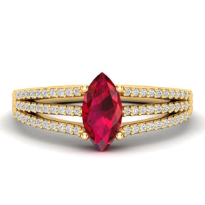 Maurya Third Eye Solitaire Ruby Split Shank Engagement Ring with Accent Diamonds