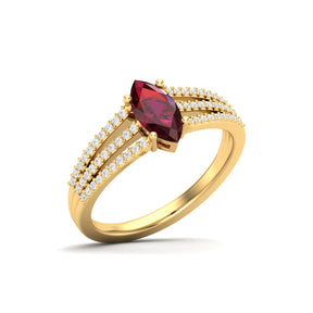 Maurya Third Eye Solitaire Ruby Split Shank Engagement Ring with Accent Diamonds