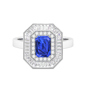 Maurya Recherche Octagon Ruby Engagement Ring with Diamond Halo