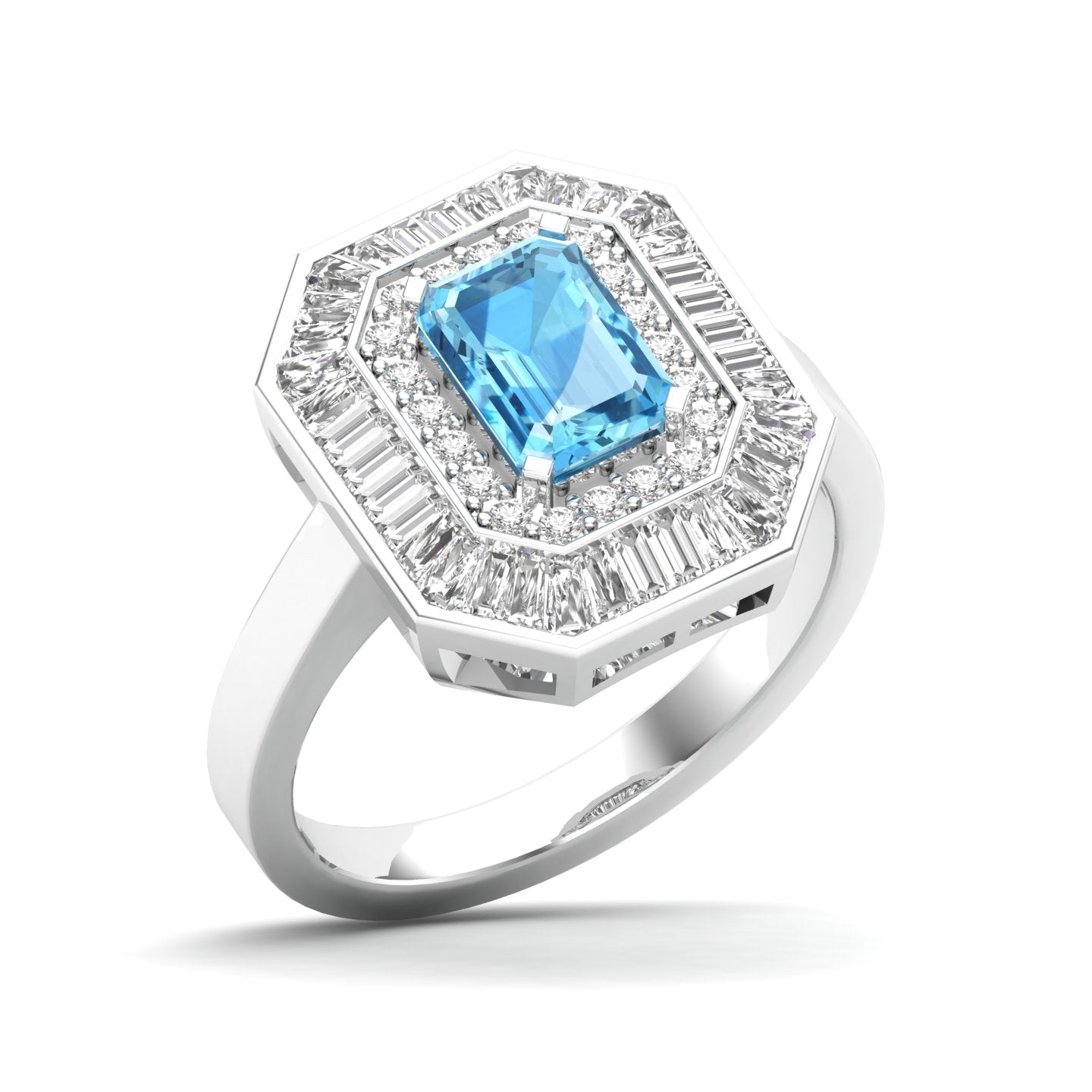 Maurya Recherche Octagon Ruby Engagement Ring with Diamond Halo