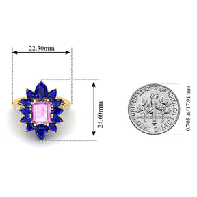 Maurya Solitaire Pink Amethyst Big Pollen Engagement Ring with Sapphire Halo