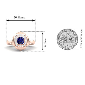 Maurya Solitaire Cushion Sapphire Prime Engagement Ring with Diamond Halo
