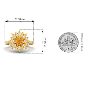 Maurya Solitaire Citrine and Pave-Set Diamond Ice Flakes Engagement Ring