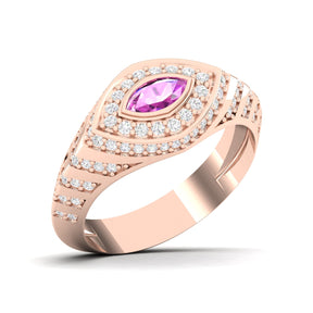 Maurya Yona Pink Amethyst East West Signet Ring with Pave-Set Diamonds