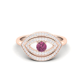 Maurya Solitaire Pink Amethyst Evil Eye Promise Ring with Pave-Set Diamonds