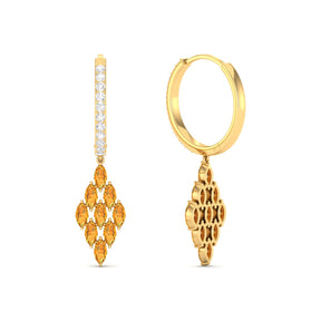 Maurya Pine-Spiration Citrine Huggie Hoop Earrings with Diamonds