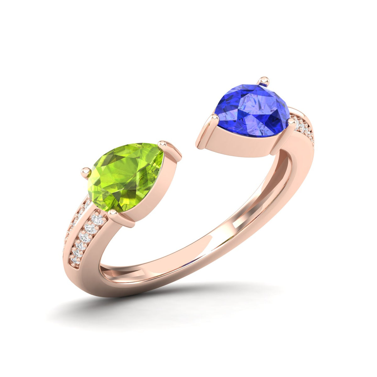 Maurya Peacock Peridot and Tanzanite Open Ring with Accent Diamonds