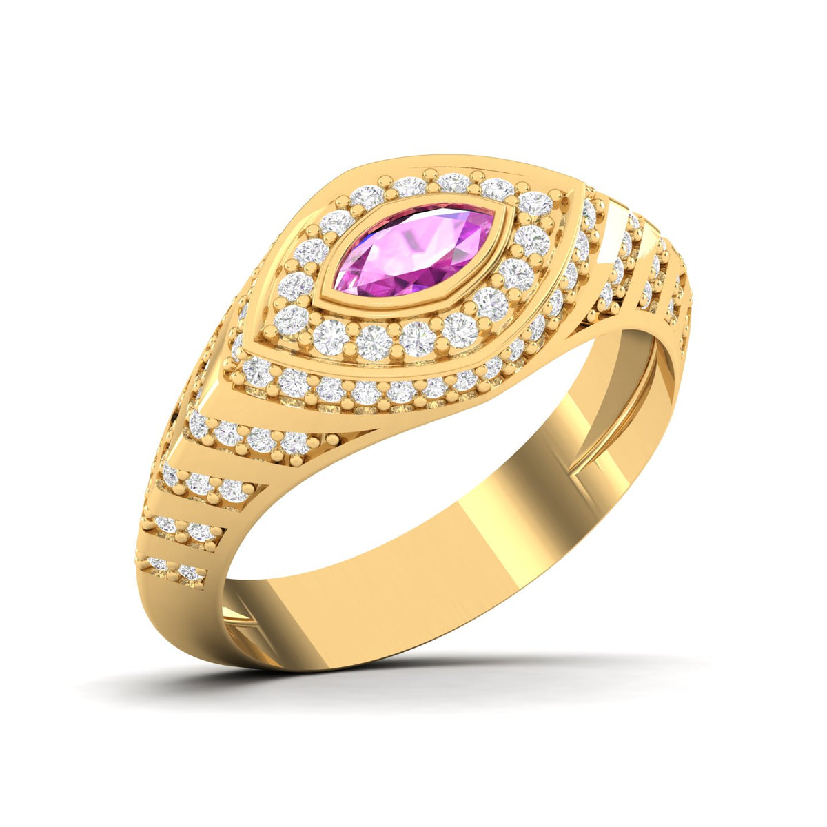 Maurya Yona Pink Amethyst East West Signet Ring with Pave-Set Diamonds