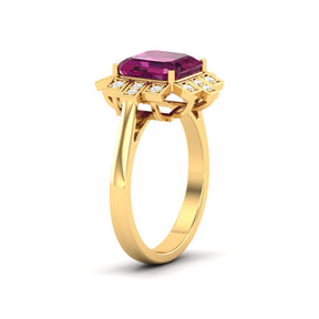 Maurya Asscher Cut Garnet Solitaire Firecracker Engagement Ring with Diamonds