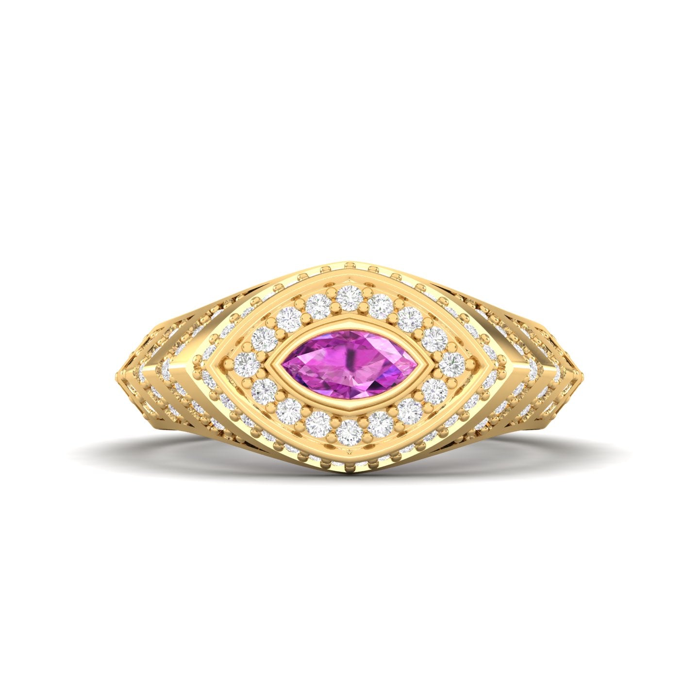 Maurya Yona Pink Amethyst East West Signet Ring with Pave-Set Diamonds