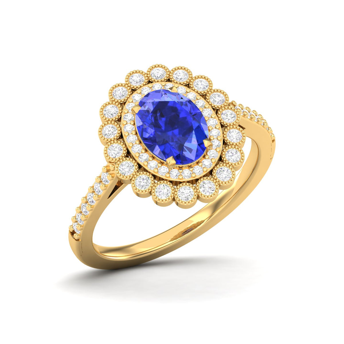 Maurya Tanzanite Subtle Engagement Ring with Diamond Halo