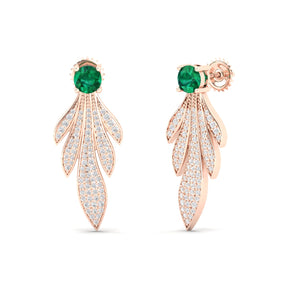 Maurya Autumn Leaves Emerald Push Back Earrings with Diamonds