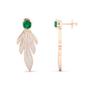 Maurya Autumn Leaves Emerald Push Back Earrings with Diamonds