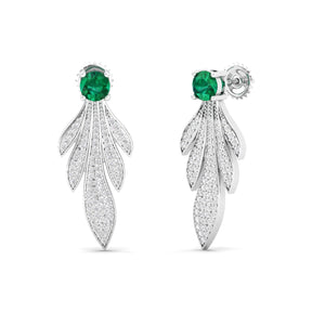 Maurya Autumn Leaves Emerald Push Back Earrings with Diamonds